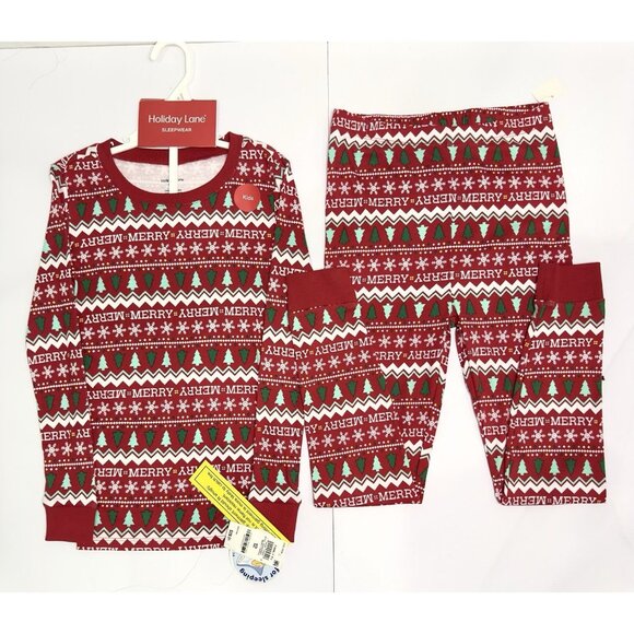 Holiday Lane Kids Christmas Pajama Set Red Merry Fairisle 2-Piece Size 12 NWT - Picture 2 of 6